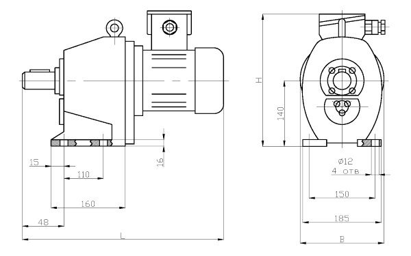 Габаритные размеры мотор-редуктора 1МЦ2С-63